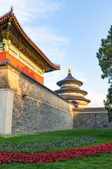 The architectural landscape of the Hall of Prayer for Good Harvests at the Temple of Heaven in Beijing, China