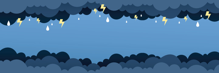 Vector dark cloudy sky with lightning cartoon style banner