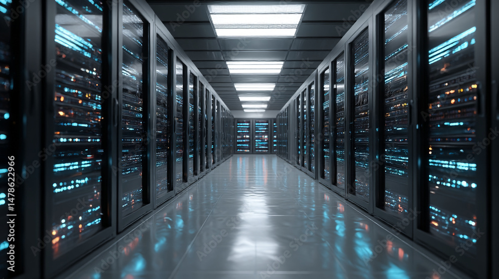 Poster data center server room hosting infrastructure it equipment network computing technology information