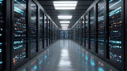 Fototapeta premium Data center server room hosting infrastructure it equipment network computing technology information systems