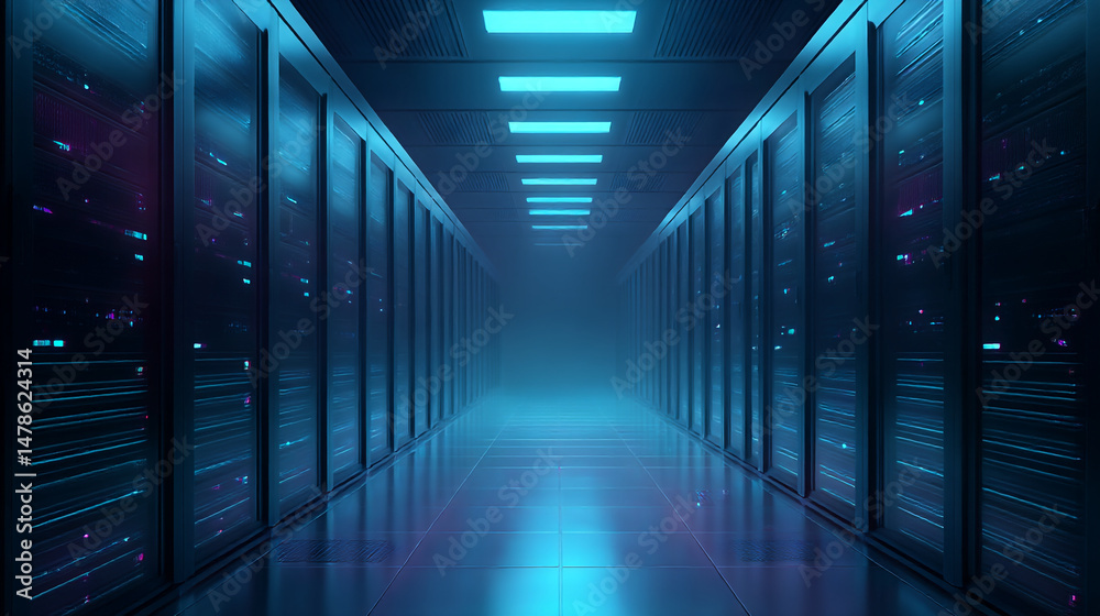 Poster data center server room it infrastructure cloud computing network technology and data storage concep