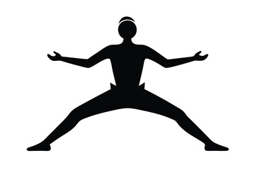Black Silhouette Yoga Fusion with Tai Chi Style Vector Illustration