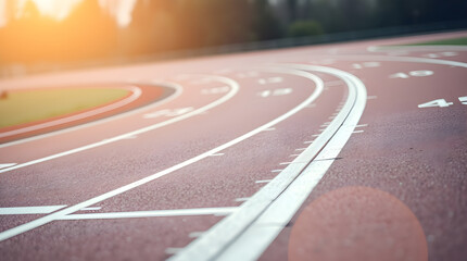 Running track curve showing lane numbers at sunset