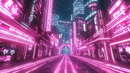 High-Tech Portal in a Pink Neon Landscape