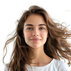 Fototapeta premium Beautiful Woman with Curly Hair Smiling PNG on White Background