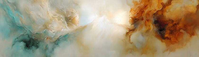 Abstract painting with swirling colors and textures.