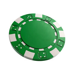 Naklejka premium Green casino chip with white stripes and dice design