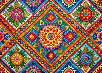 Panoramic Hand-Painted Geometric Textile Pattern Design for Home Decor