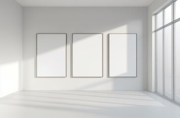 Cozy modern room with three minimal poster frames and natural