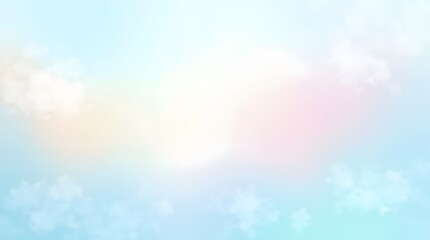 Abstract vector background featuring a clear blue sky theme with a dreamy pastel color palette. Soft and smooth gradient transitions blending light blue, baby pink, peach, pale yellow, lavender, and m