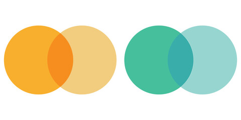 Set of Venn diagram chart vector template two circle color style for presentation, start up project, business strategy, theory basic operation, infographic. Technology logo illustration. Business icon