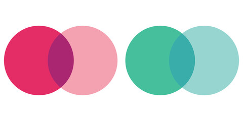 Set of Venn diagram chart vector template two circle color style for presentation, start up project, business strategy, theory basic operation, infographic. Technology logo illustration. Business icon