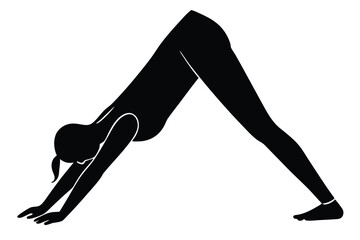 Black Silhouette Downward Dog Adho Mukha Svanasana Yoga Pose Vector