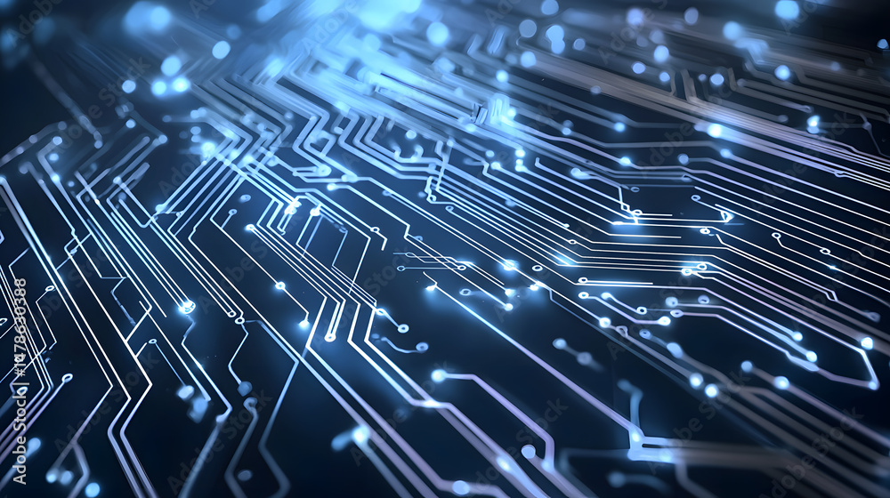 Poster exploring circuit board patterns digital space visual art tech environment close-up technology backg