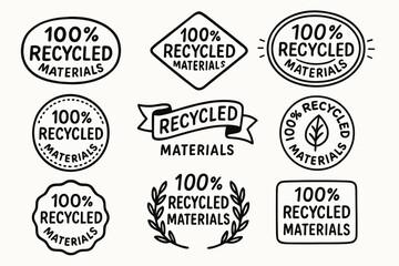 Obraz premium 100% recycled materials eco product labels and sustainability vector badge set
