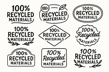 Obraz premium 100% recycled materials eco product labels and sustainability vector badge set