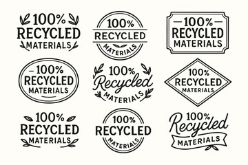 Fototapeta premium 100% recycled materials eco product labels and sustainability vector badge set
