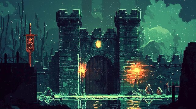 Fototapeta Old school RPG dungeon exploration illustration.
