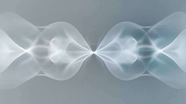 Elegant scientific schematic of the double-slit experiment, showing coherent light passing through two narrow slits and forming an interference pattern in soft grey and blue tones. Clean physics desig