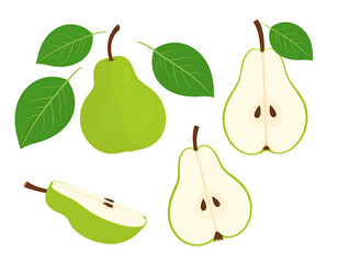 Obraz premium Pears, whole and sliced, with leaves