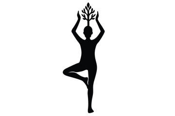 Fototapeta premium Tree Pose Vrikshasana Yoga Asana in Balance Position Illustration