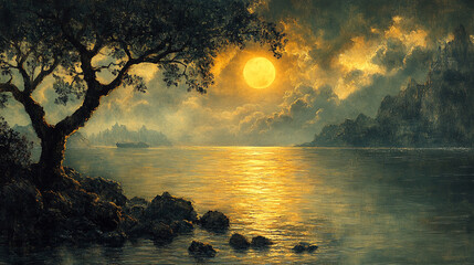 the warm, lyrical twilight of the lake