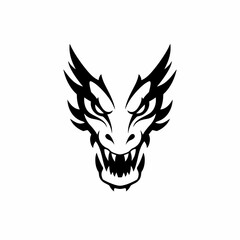 Dragon Head Vector Illustration, Black and White Tattoo Design