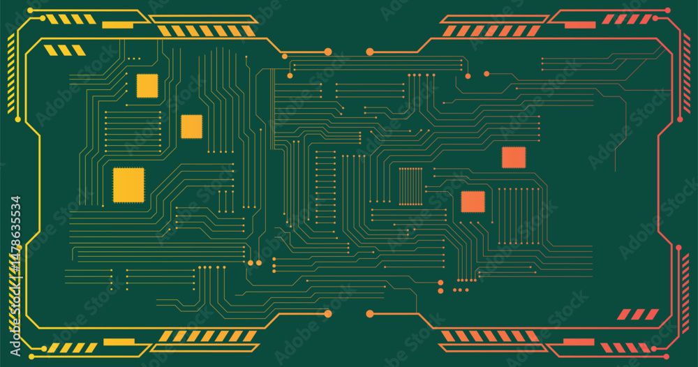 Poster electronics board. circuit board electronic hi tech pattern. vector abstract computer chip. futurist