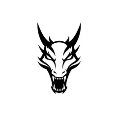 Dragon Head Vector Silhouette, Fantasy Emblem