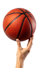 Basketball spinning on finger tips, isolated on transparent background
