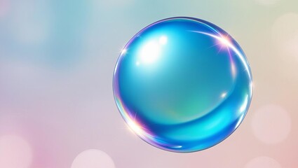 Translucent Teal Orb Floating with Iridescent Highlights in Soft Pastel Bokeh