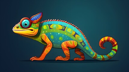 Obraz premium Chameleon Cartoon on White Background: Side View Illustration for Design Projects