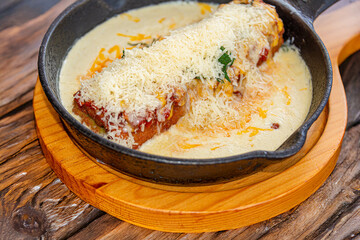 Italian Lasagna Served in a Cast Iron Skillet