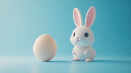 Fototapeta premium Cute bunny and single easter egg. Concept and idea of happy easter day.