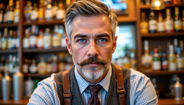 Bartender preparing craft cocktails cozy bar portrait photography warm atmosphere close-up mixology artistry