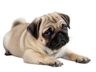 Cute Pug Puppy Lying Down Isolated on transparent background cutout, PNG file, Cutout file