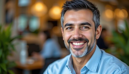 Fototapeta premium Smiling professional engaging with colleagues in a modern office space optimistic atmosphere close-up view