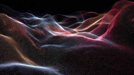 Fototapeta premium Abstract Vector Grid. Dynamic Moving Squares Wave. Abstract Sound Visualization. Big Data Flow Digital Structure. Grid Data Technology.