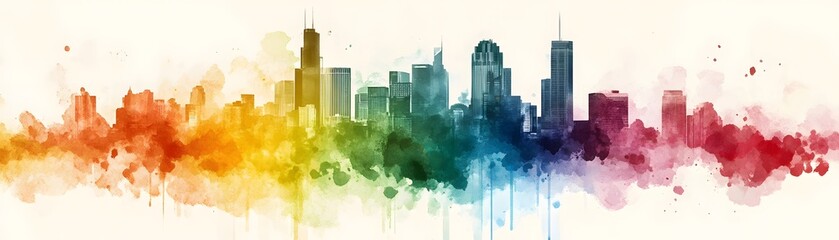 Obraz premium Colorful urban skyline painted with watercolor effects
