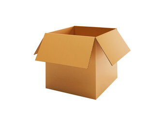 Open empty brown cardboard box, transparent background