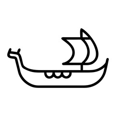 Line Icon of a Viking Ship with Sail, Historical Maritime Design