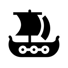  Black Silhouette Icon of a Viking Ship with Sails, Nautical Design