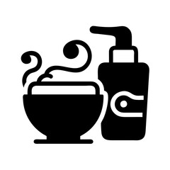 Obraz premium Hair Spa Treatment Icon , Shampoo Bottle and Steaming Bowl Vector for Beauty and Salon Services