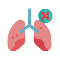 Lung Disease Icon, Flat Vector Illustration of Lungs with Warning Symbol