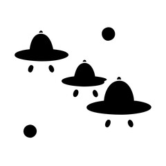 UFO and Trees Silhouette Icon , Alien Spaceship Hovering Over Forest Vector
