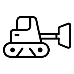 Bulldozer Line Icon , Monochrome Outline Vector of Construction Earthmoving Vehicle