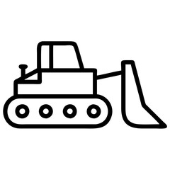 Bulldozer Line Icon , Monochrome Outline Vector of Construction Earthmoving Vehicle