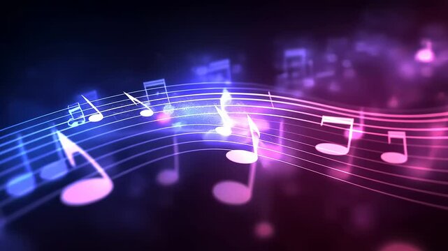 Colorful music notes flowing across a dark background, creating a vibrant and dynamic visual representation of sound