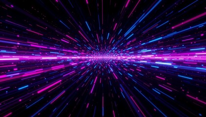Abstract Purple and Blue Neon Light Streaks Dynamic Background Hyper Speed Tunnel