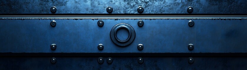 Close-up view of a dark blue metallic surface with rivets.
